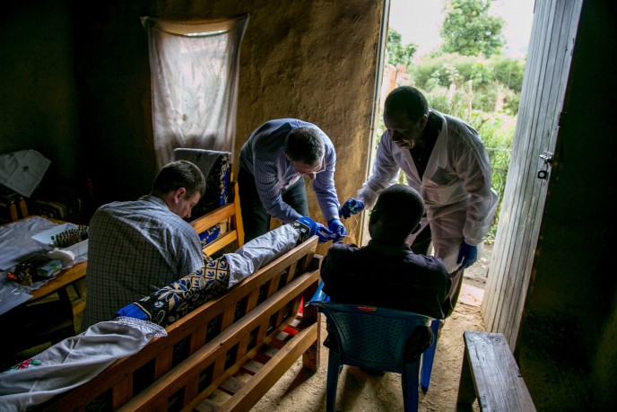 Dr. Lobel and colleagues collecting samples from Ebola survivors in Uganda.