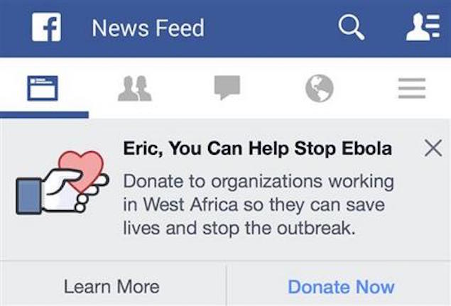 Ebola Charity Donation Button Launched By Facebook