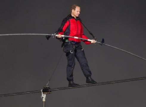 Daredevil Tightrope Walker Completes Skyscraper Challenge