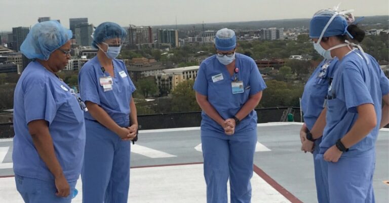 Vanderbilt University Medical Center Nurses Pray Over Hospital Amid Coronavirus Pandemic