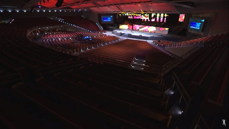 T.D. Jakes Teaches to a Handful of People in His Massive Auditorium on Wednesday Night Prayer Meeting on the Union Between Stability and Fruitfulness