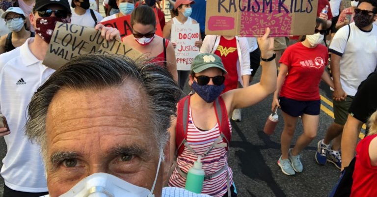 Senator Mitt Romney Joins Protesters in March for “Ending Brutality”